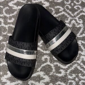 Michael Kors Black and Silver Slide Sandals